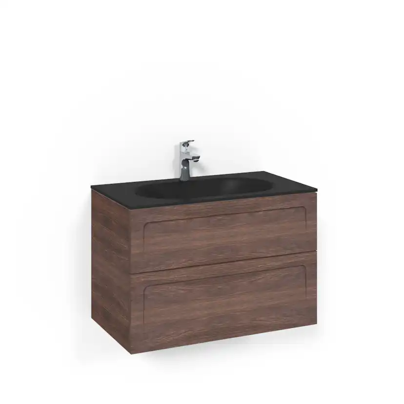 Crown80x45 Brun Ask Shape Mattsvart Glashandfat Bredd 800 mm, Brun Ask, Glastvättställ Mattsvart