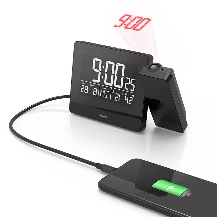 Väckarklocka Hama Projektion Plus Charge Digital Klocka med Projektor Svart