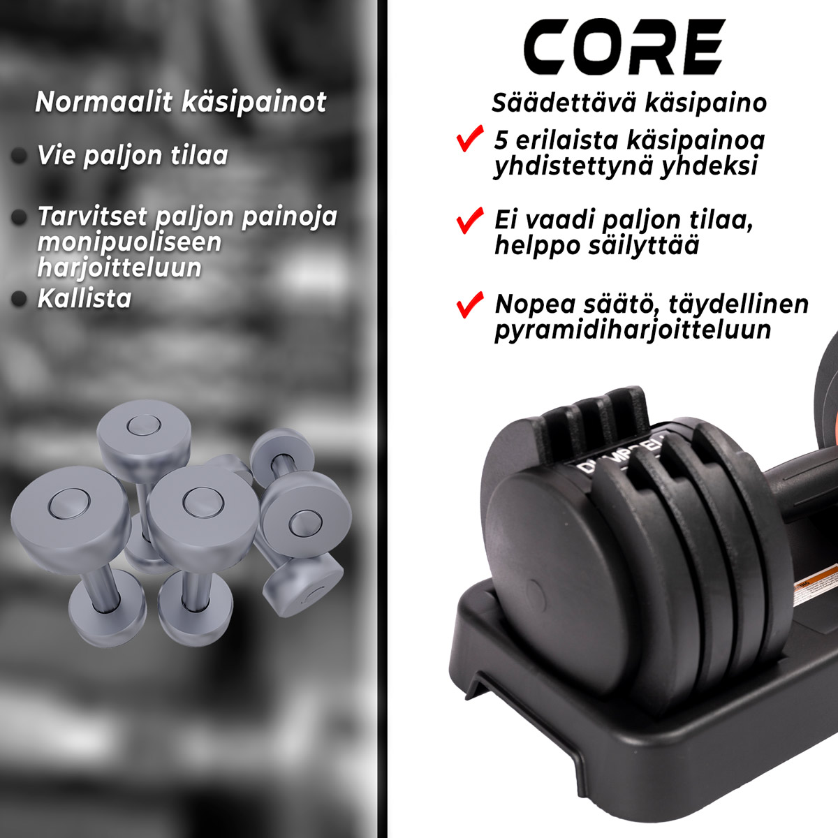 2 x hantlar Nordcore 50 kg justerbar