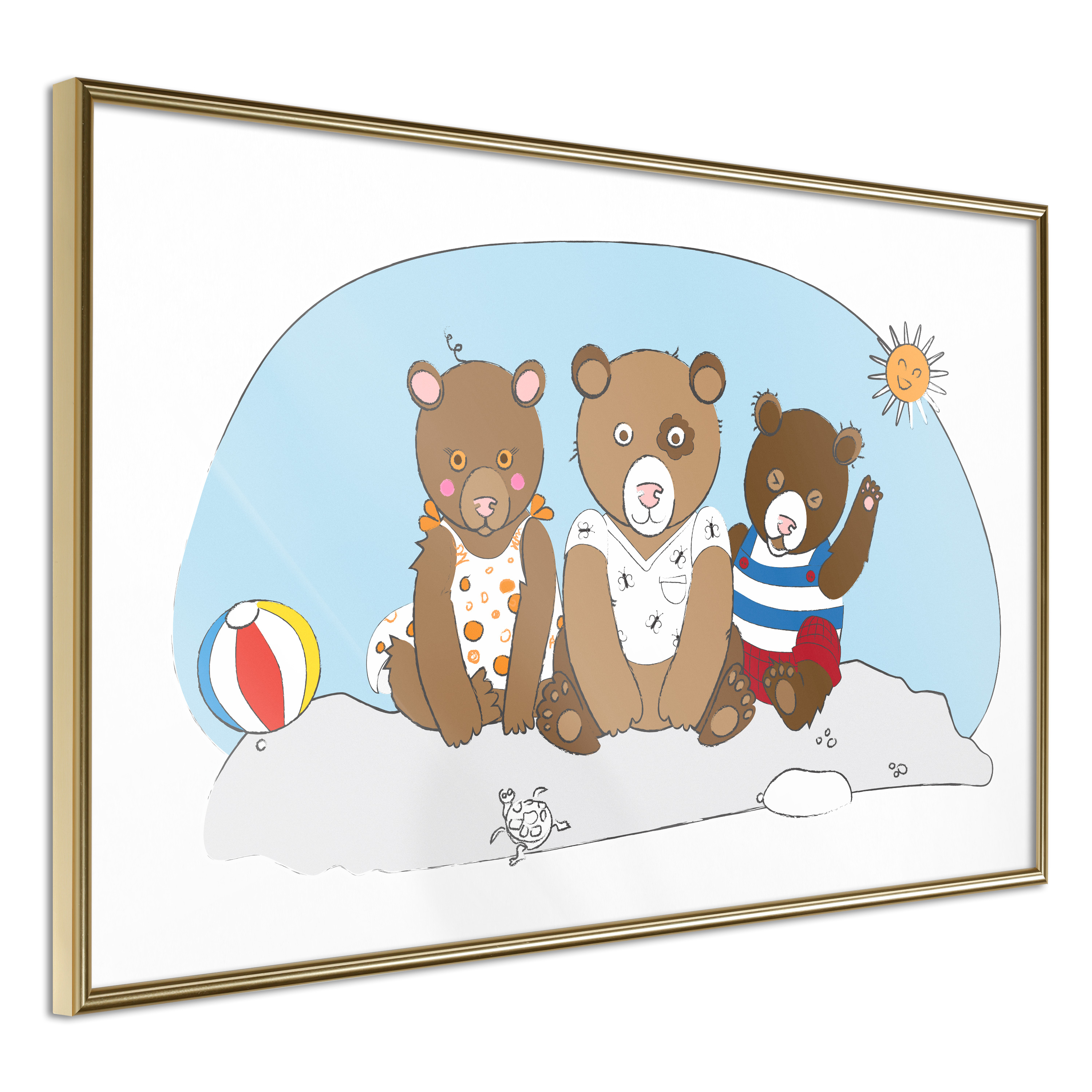 Affisch - Teddy Bears on the Beach [Poster] 45x30 Guld ram, 45x30 cm