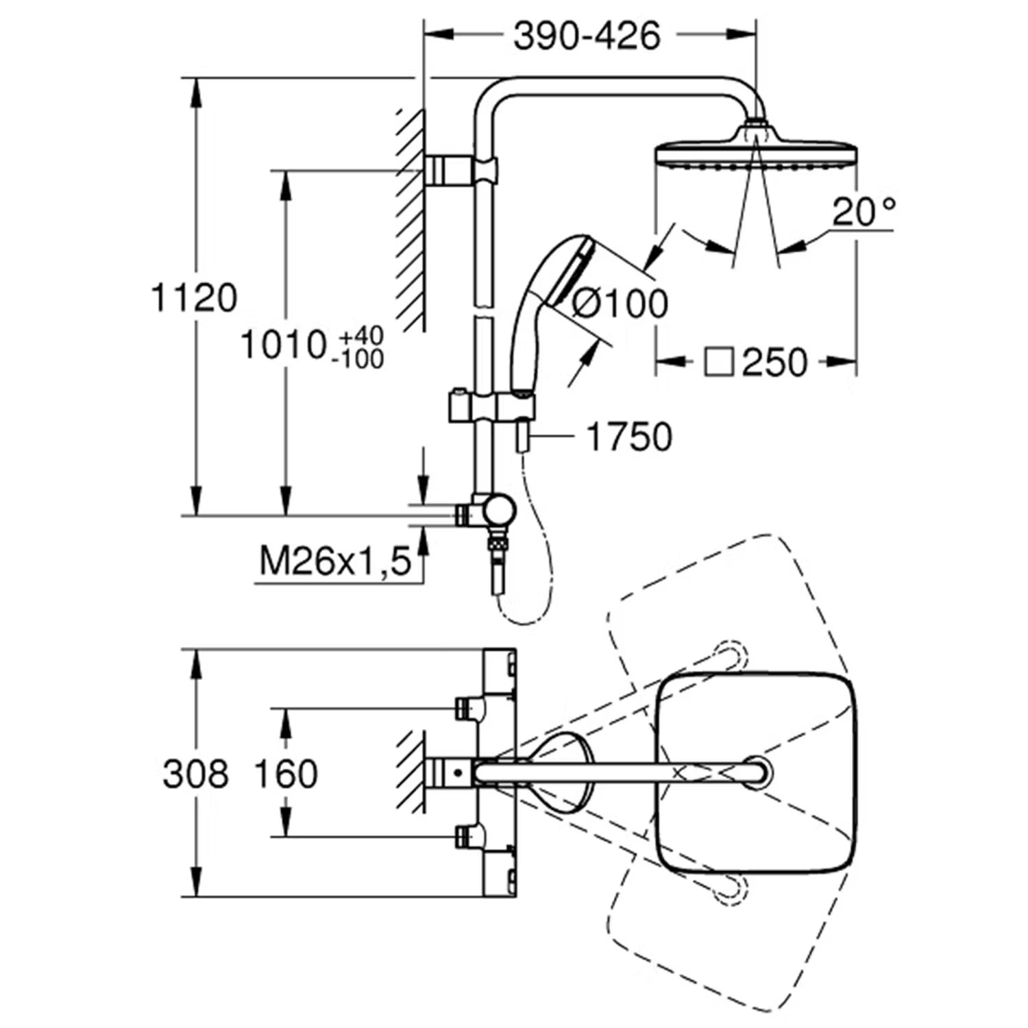 Takduschset Grohe Vitalio Start System 250 Cube 160 cc