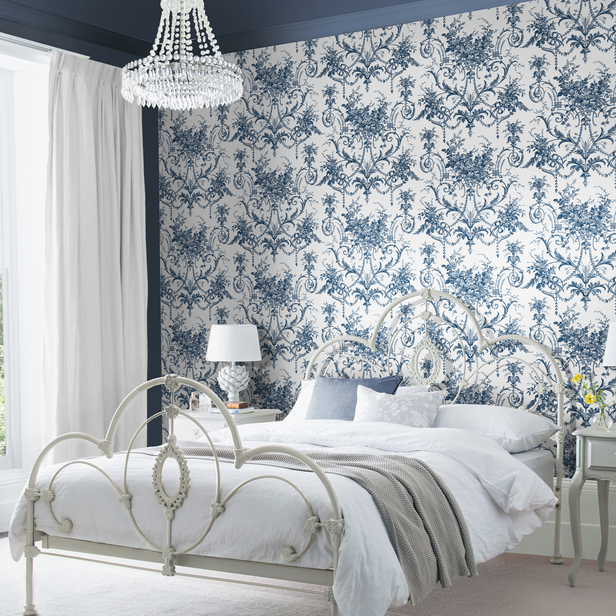 Tapet Laura Ashley Tuileries Midnight Blå 122767