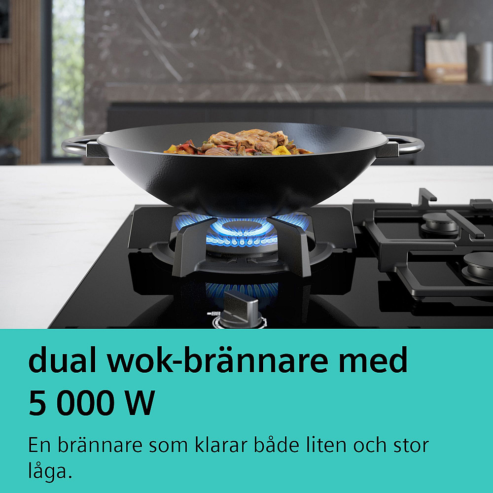 Gashäll Siemens iQ700 med stepFlame Svart 90cm med Smart Uppkoppling