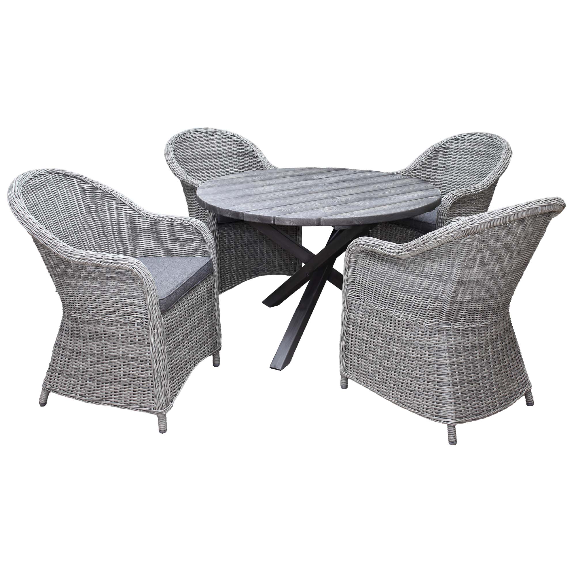 Matgrupp Utomhus Baltic Garden Ø 112 cm bord & 4 Belize grå stolar