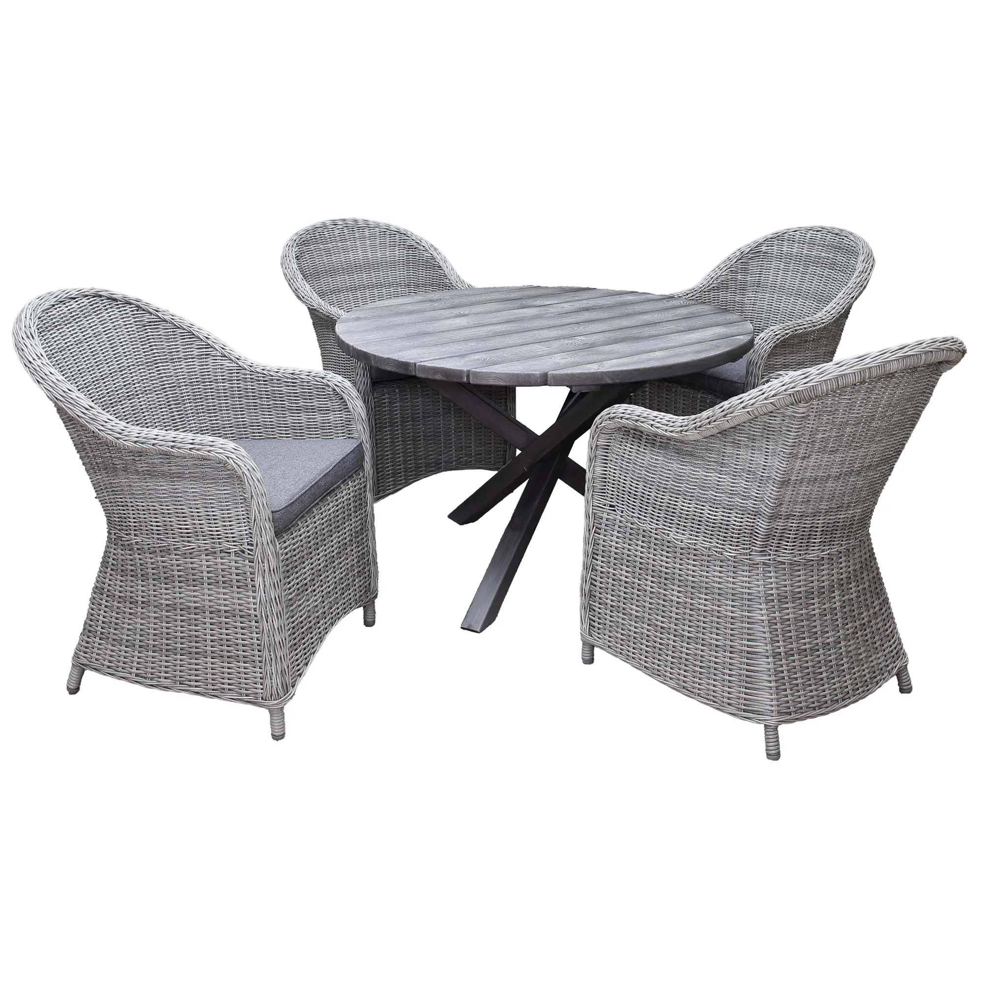 Matgrupp Utomhus Baltic Garden Ø 112 cm bord & 4 Belize grå stolar