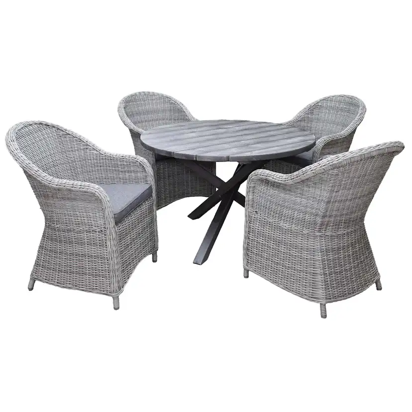 Matgrupp Utomhus Baltic Garden Ø 112 cm bord & 4 Belize grå stolar