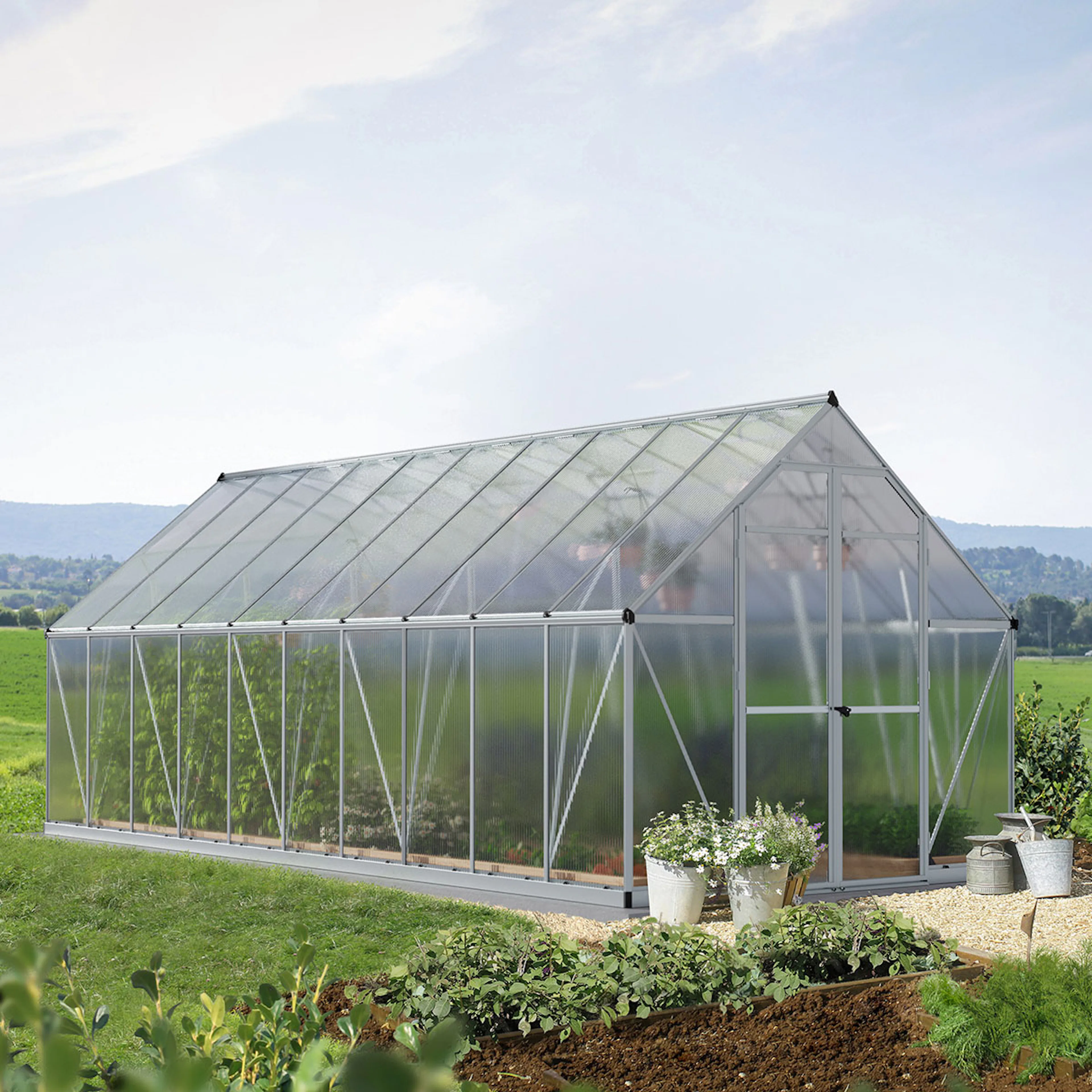Växthus Canopia by Palram Essence Aluminiumram med UV-Skyddad Polykarbonat & Ventilationsfönster, 11,8 m²