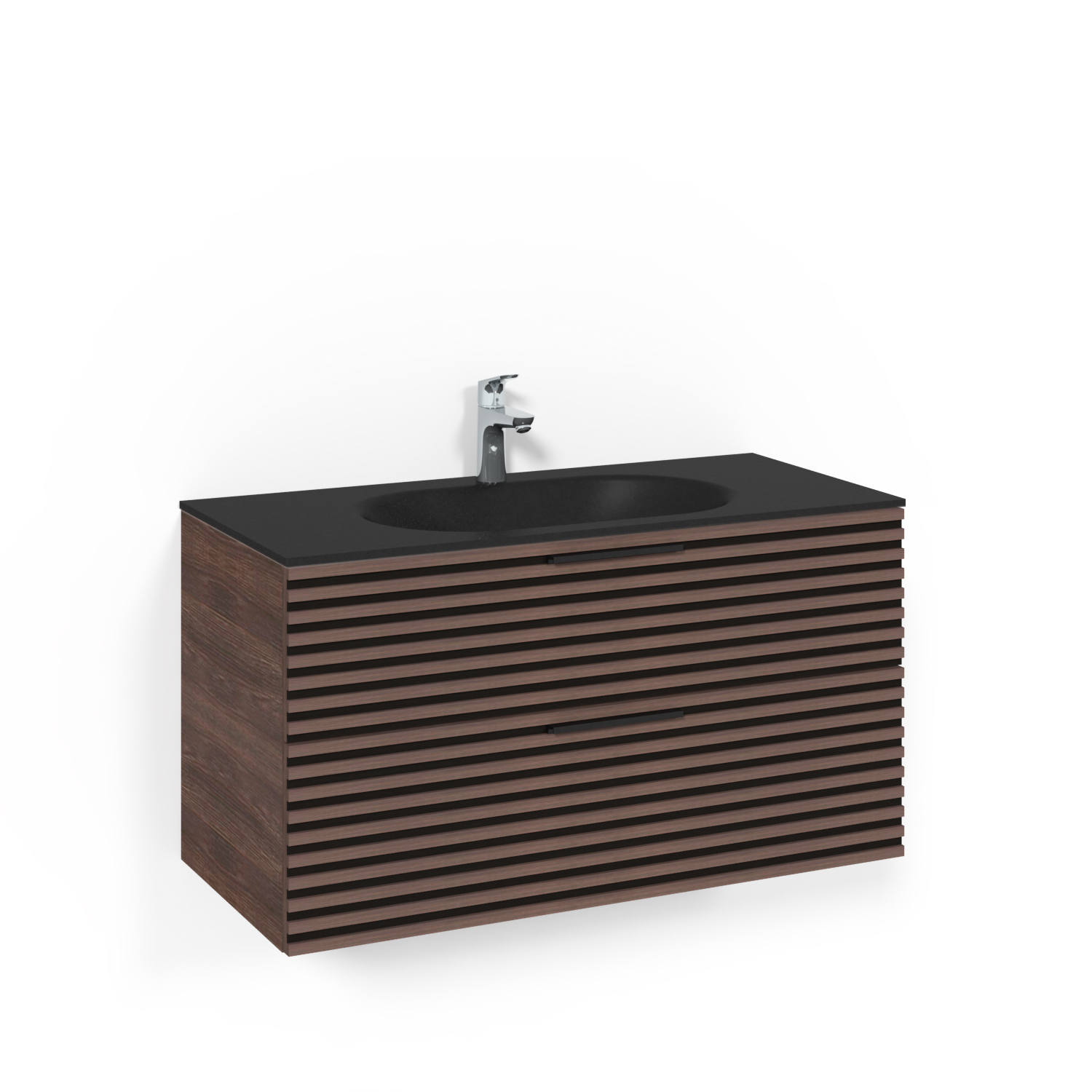 Crown Kommod 100x45 Brun Ask Stripe Mattsvart Glashandfat Bredd: 1000 mm, Brun Ask, Glastvättställ Mattsvart