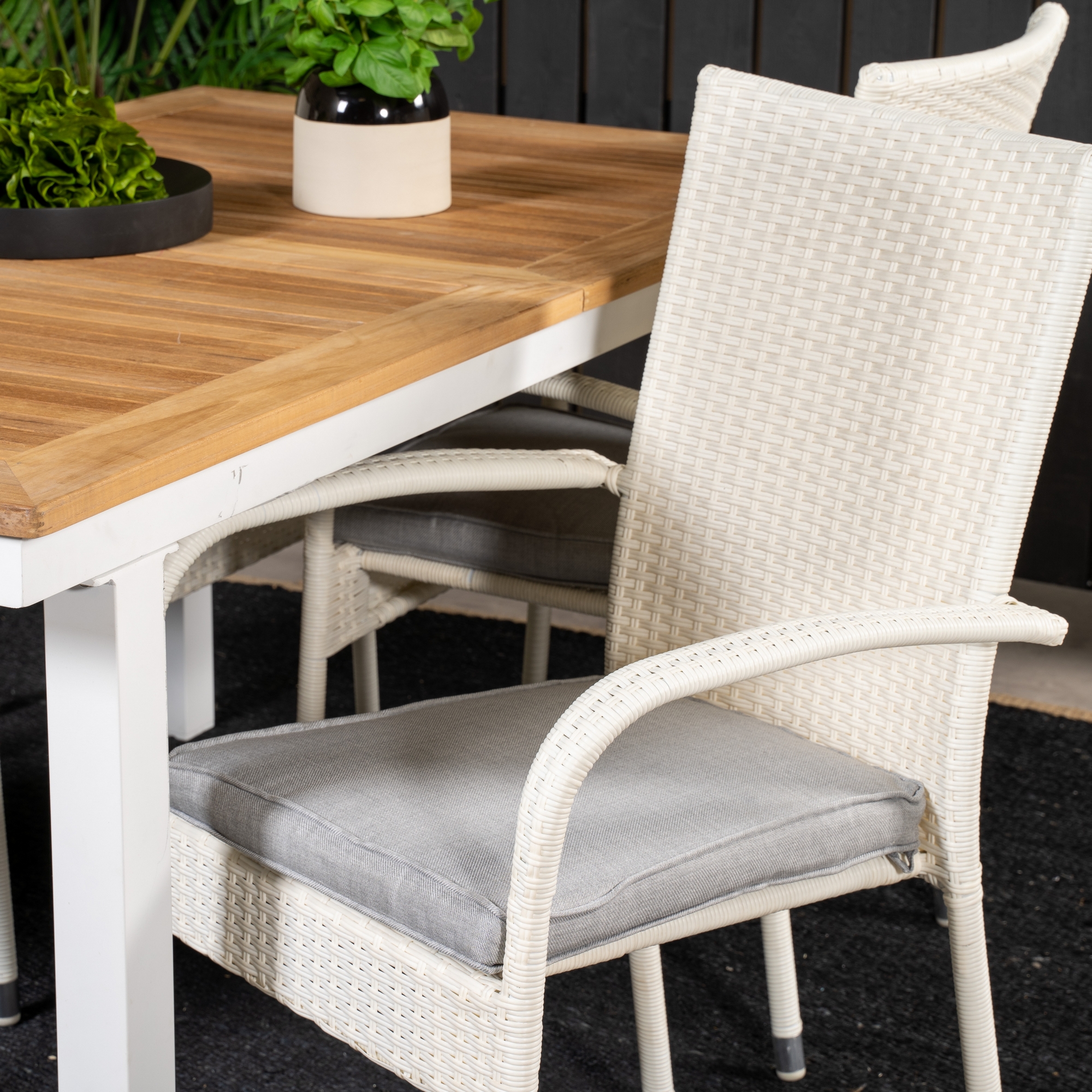 Panama Dining Table 160/240*90 - White Alu / Teak+Anna Arm C Vit/Natur, Blanka Ben
