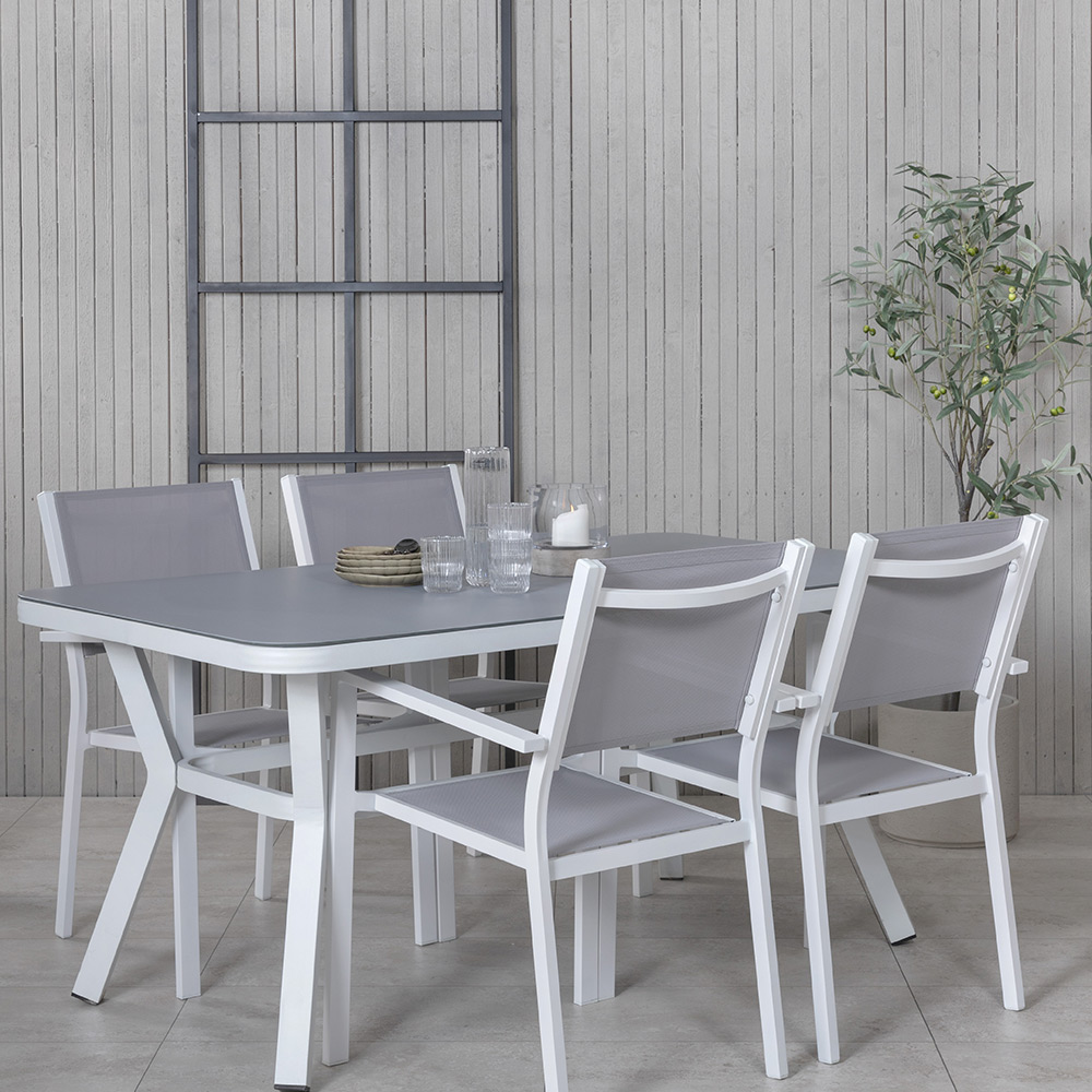 Matgrupp Venture Home Vyn Vit med 4 Curz Stapelbara Matstolar