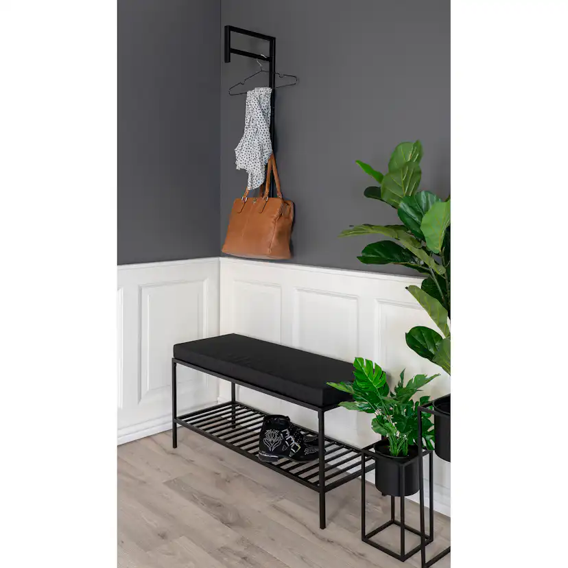 Sittbänk House Nordic Vita Svart Rektangulär Bänk med Hylla 100cm