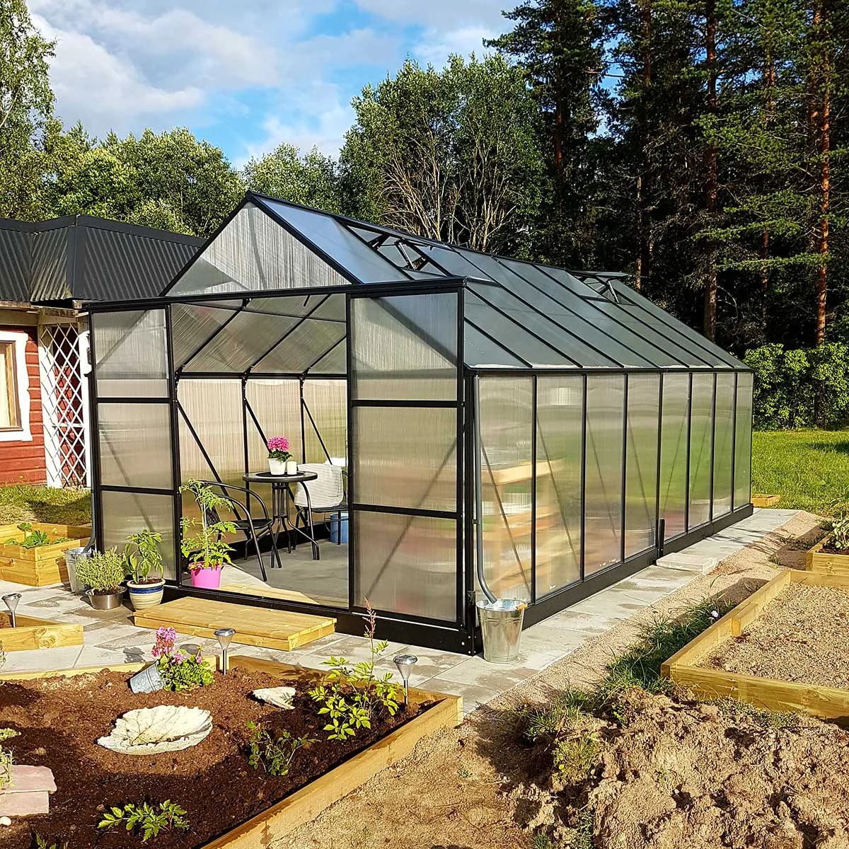 Växthus 18m² Kanalplast - Färg: Svart (142-1-58) Svart