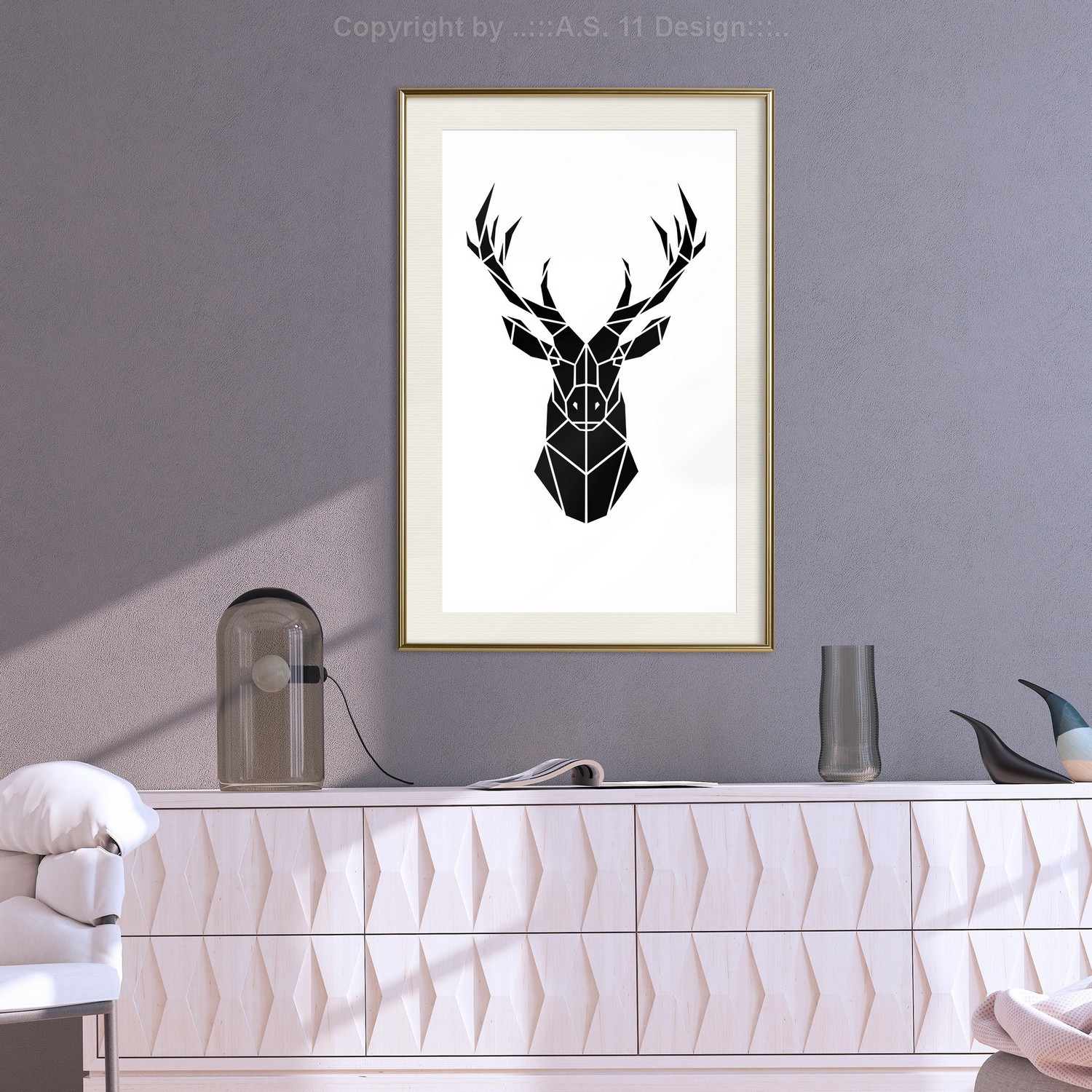 Affisch - Harmonious Deer [Poster] 20x30 Guld ram med passepartout, 20x30 cm