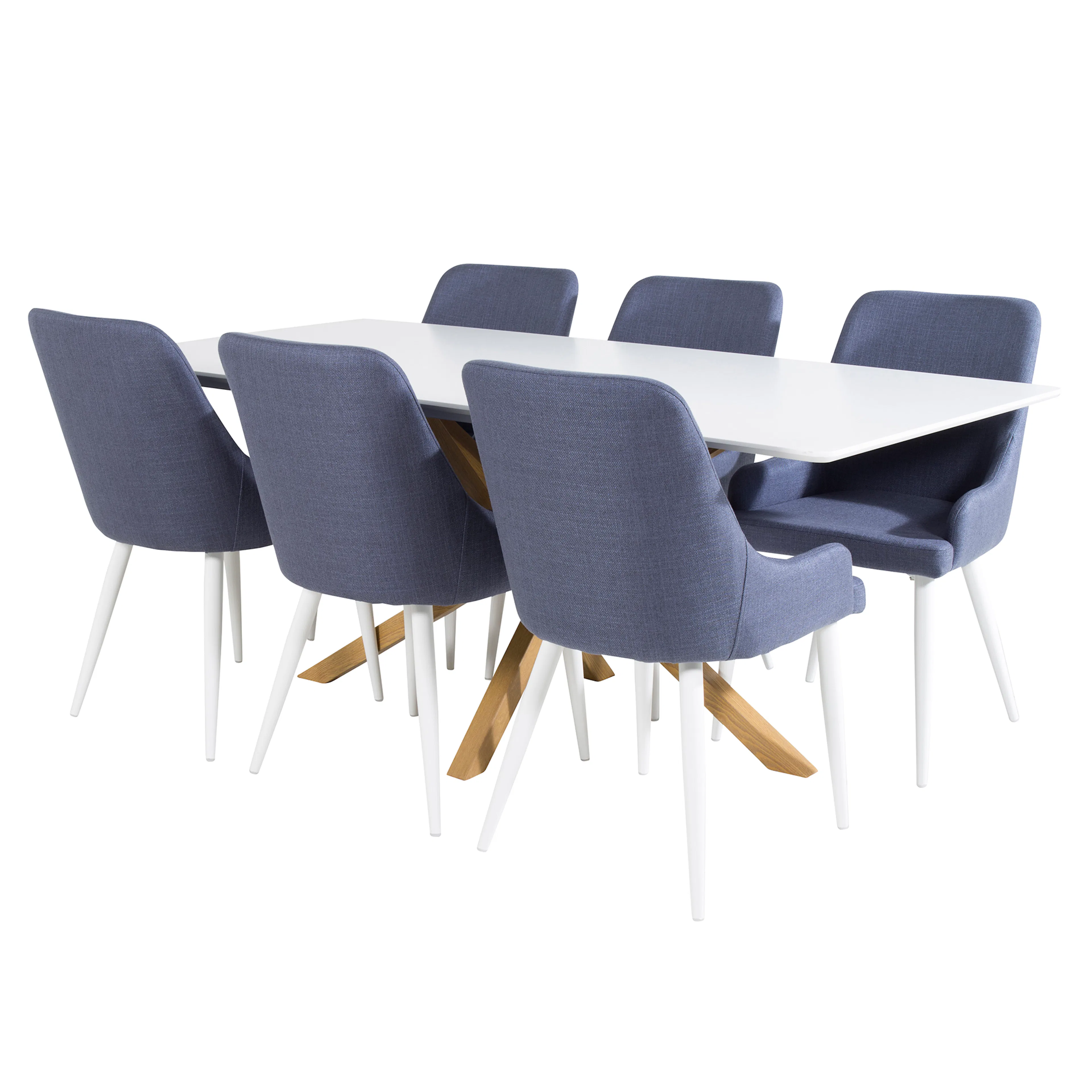 Piazza Dining Table 180x90 cm+Plaza Dining Chair Vit/Ek/Blå