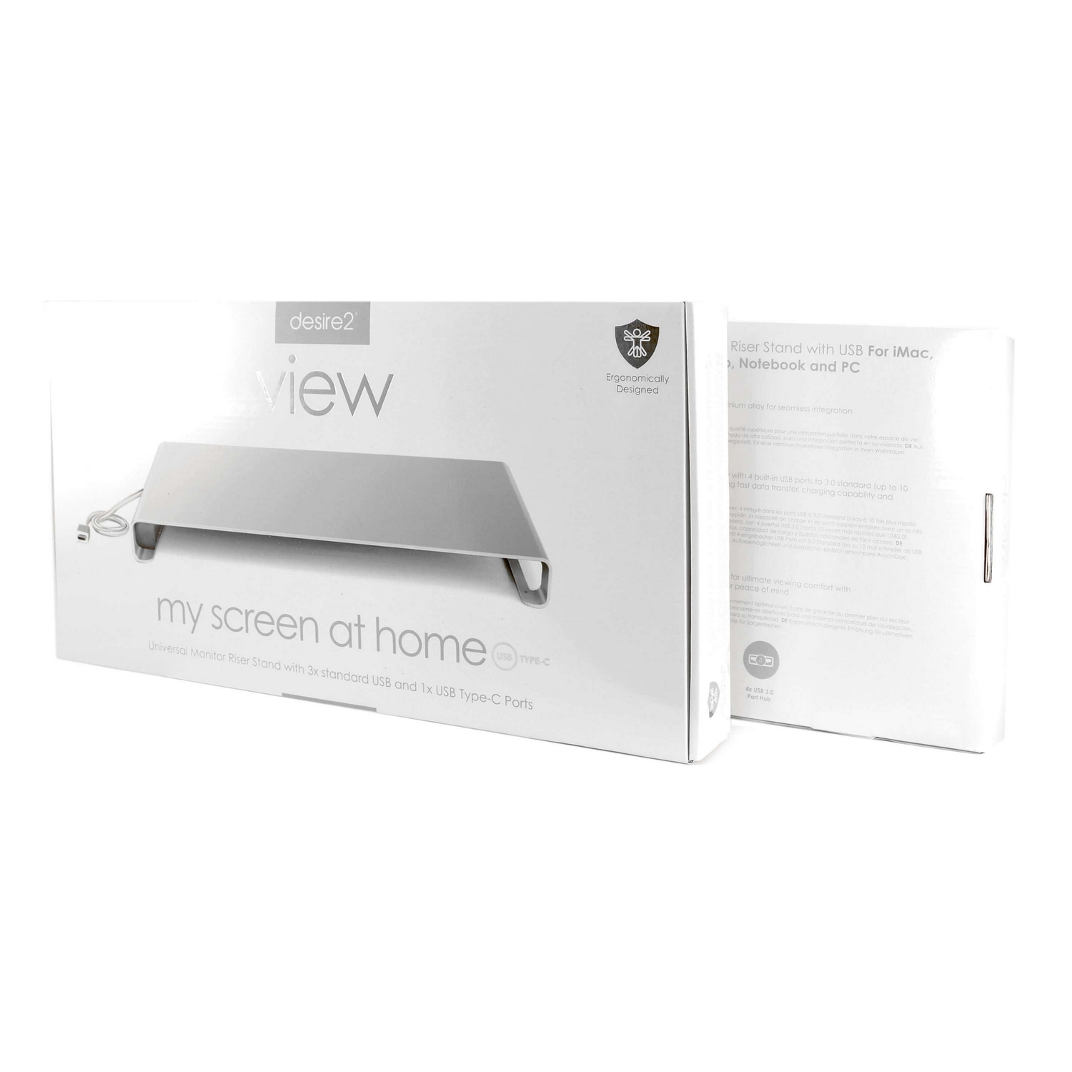 Monitorställ Desire2 Riser Universal 3X Usb-A 1X Type-C Silver