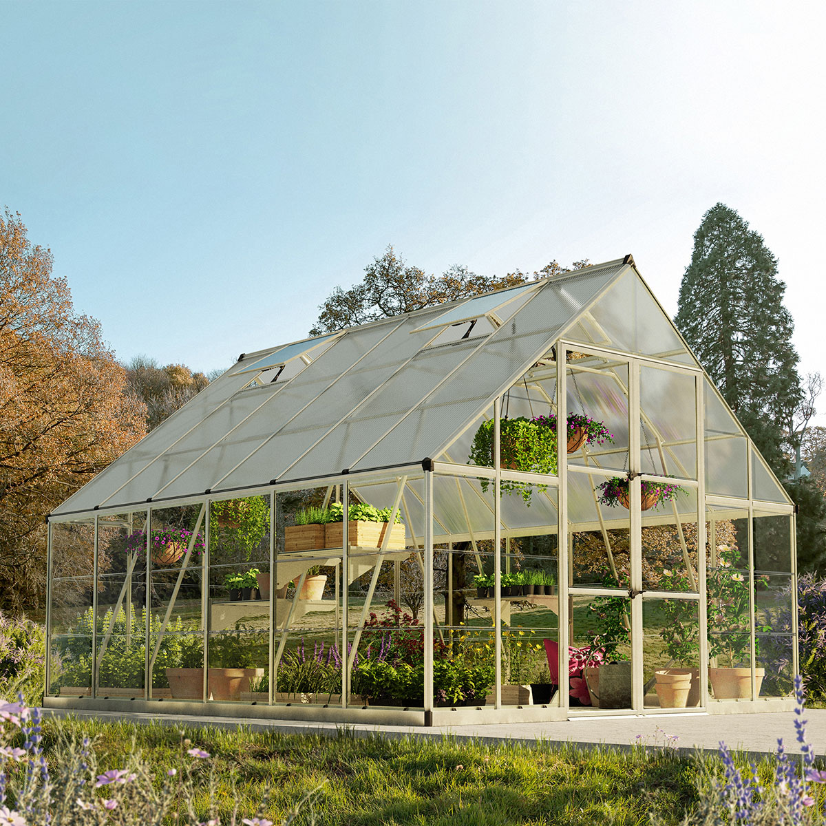 Växthus Canopia by Palram Balance, Aluminiumram med UV-Skyddad Polykarbonat & Ventilationsfönster, 10,8 m²