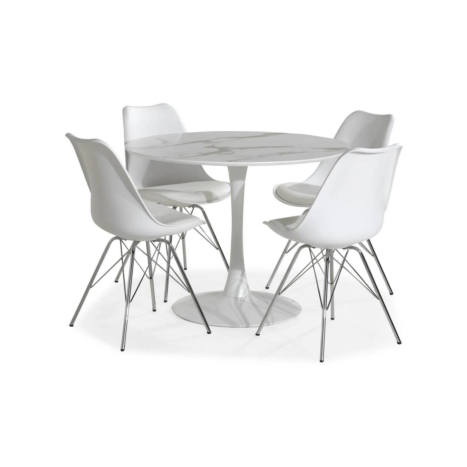 Matgrupp Basic Home Caitly Runt Matbord 100 cm Vit Bas med 4 Shell Matstol