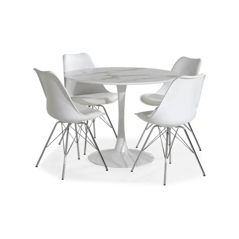 Matgrupp Basic Home Caitly Runt Matbord 100 cm Vit Bas med 4 Shell Matstol