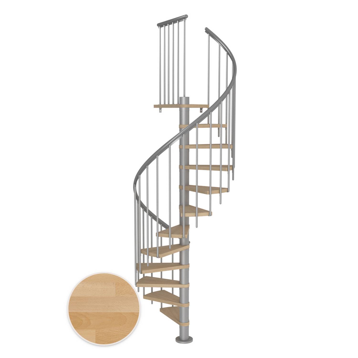 MONTREAL spiral bok oljad pearl grey CLASSIC3 11T Ø120 Pearl Grey, D: 1200 mm, Golv till golv höjd: 2500-2860 mm, 11+1 steg