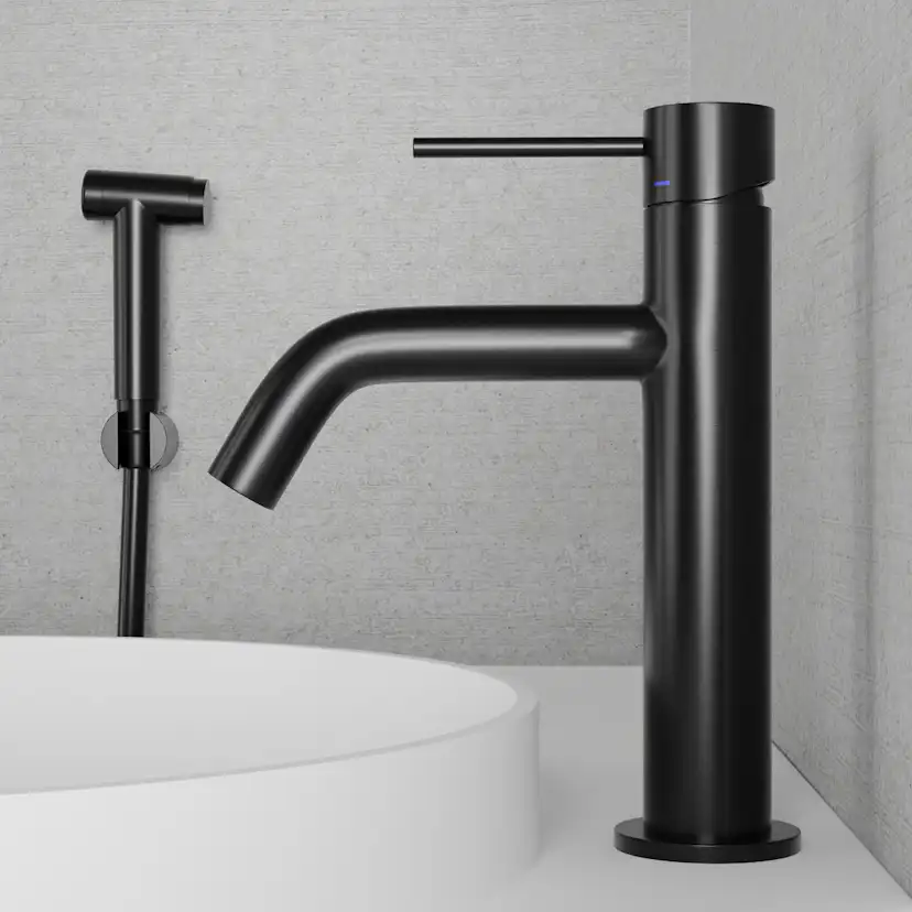 Tvättställsblandare Scandtap Steel Voyage Medium med Sidodusch