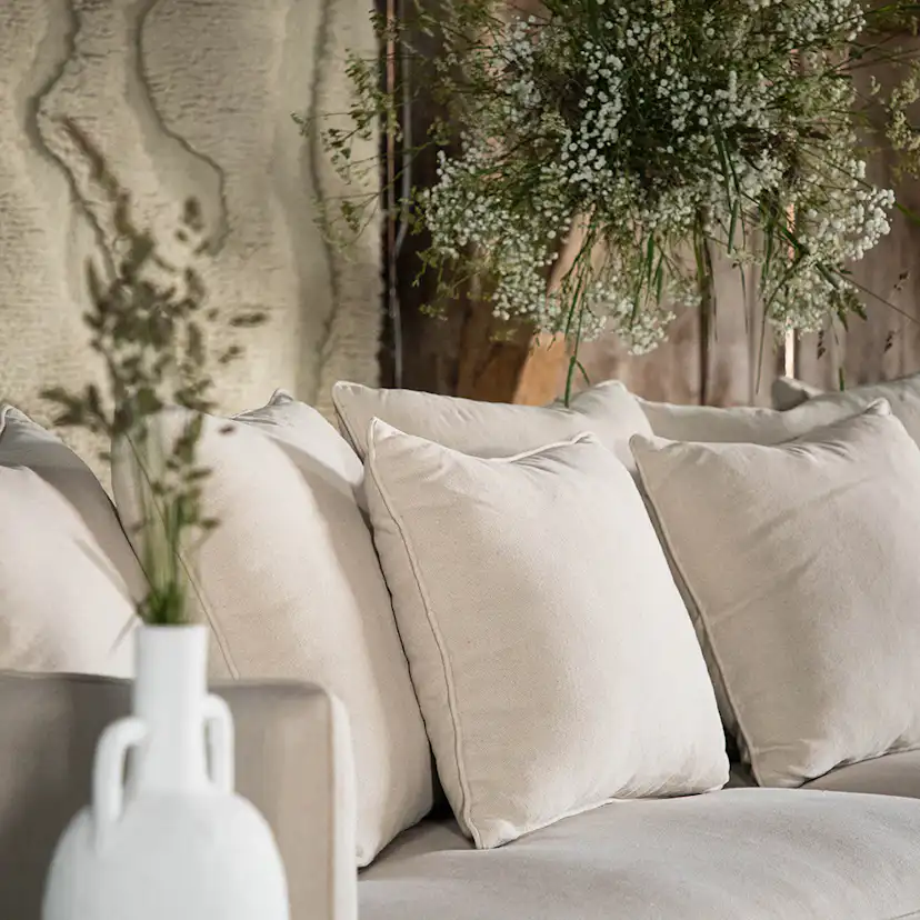 Soffa Vind Segelskären Beige 3-Sits med Tallben & Linnekuddar