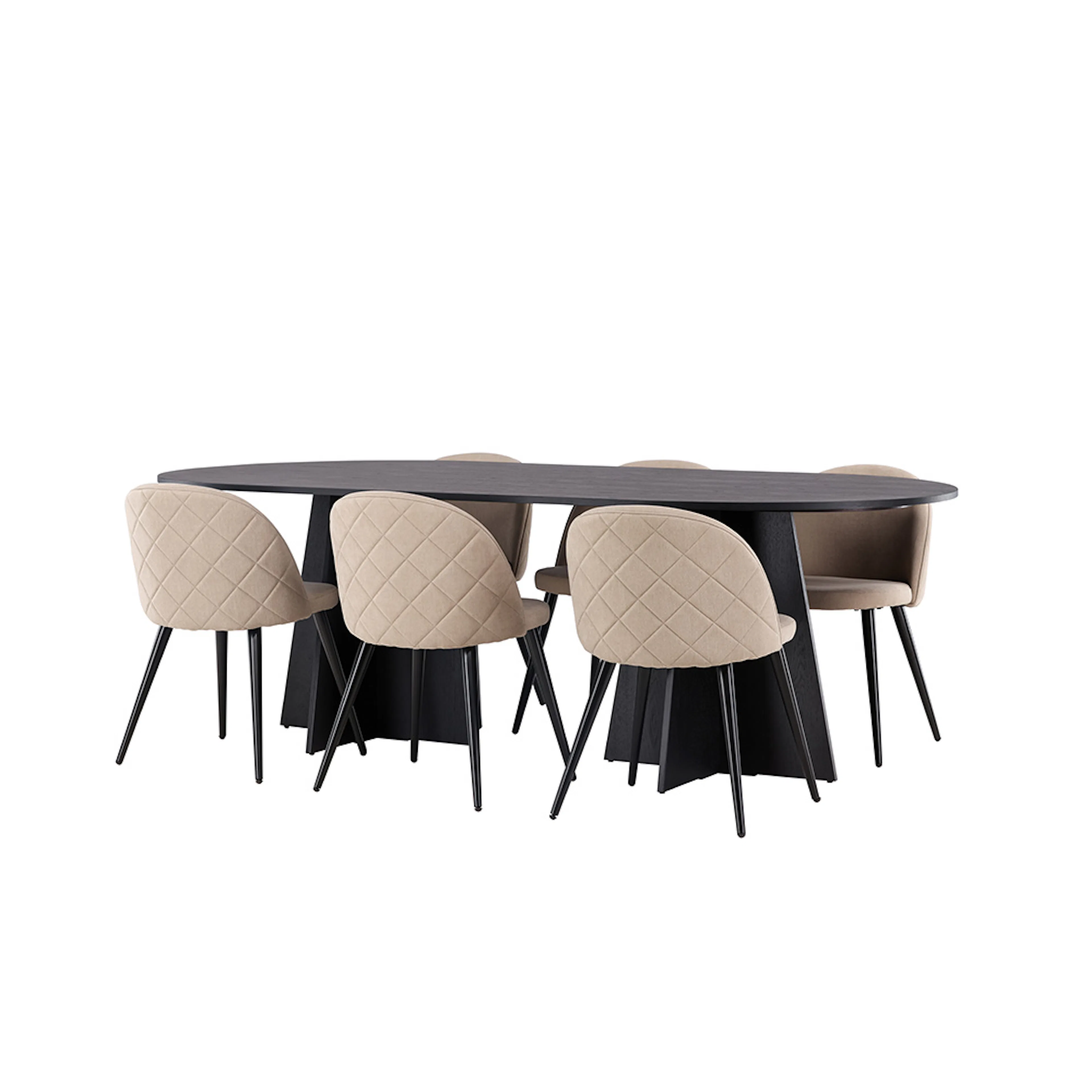 Bootcut Oval Dining Table - Black / Black Fanéer +Velvet Sti Svart/Beige