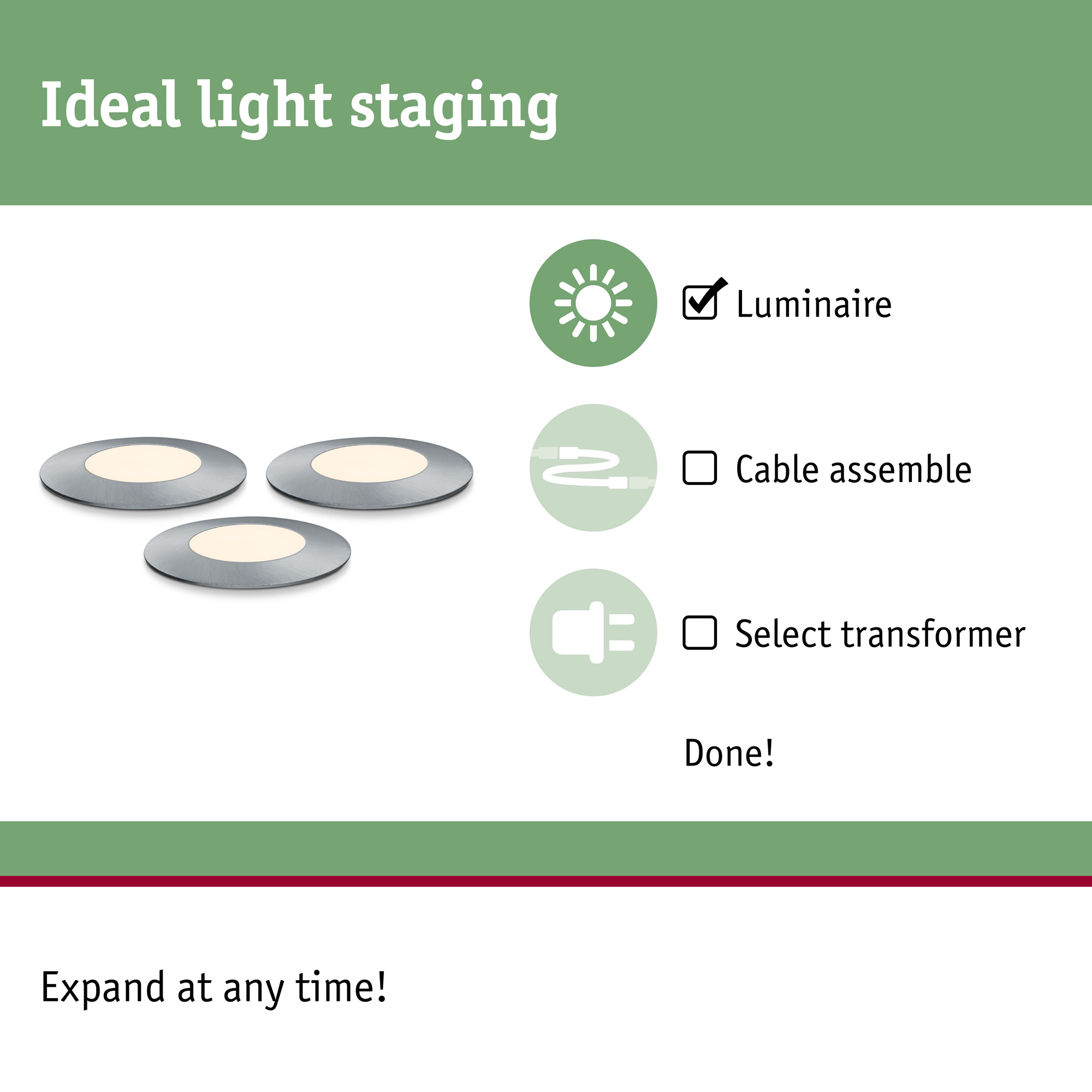 LED Infälld Markbelysning Paulmann Plug & Shine Floor Mini Spot IP67 24V Förlängningsset 3-pack med Kabel