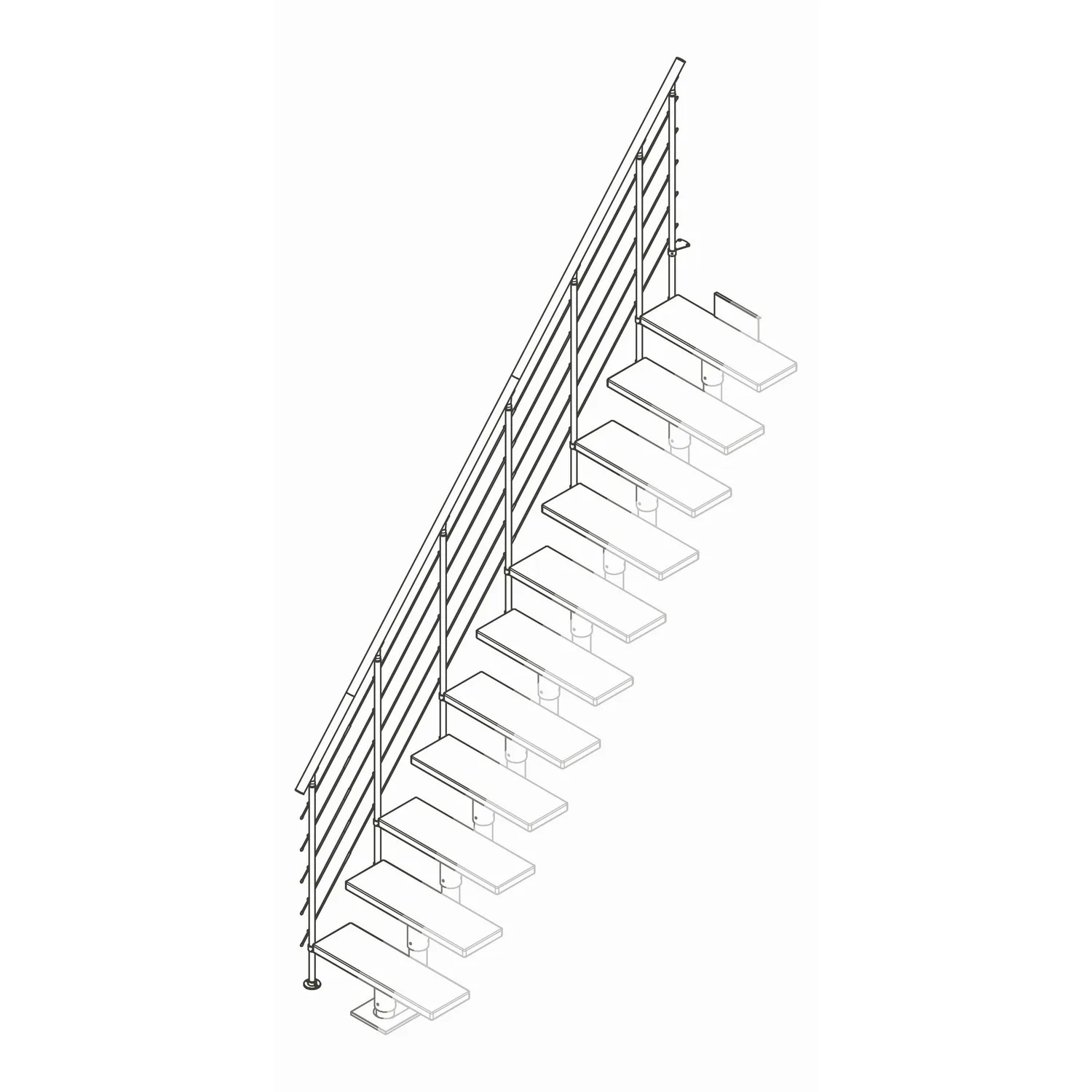 STYLE6 komplett extra räcke ek v-oljad antracit 11-12T Grå, Passar till 11-12 Steg
