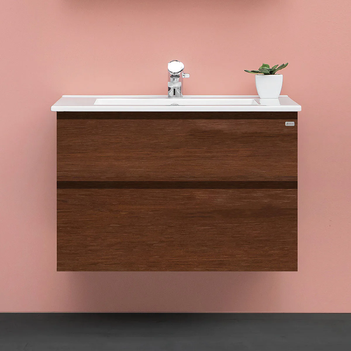 4AQUA Slim med 2 lådor och grepplist Mörkbrun Ek, 990x550mm