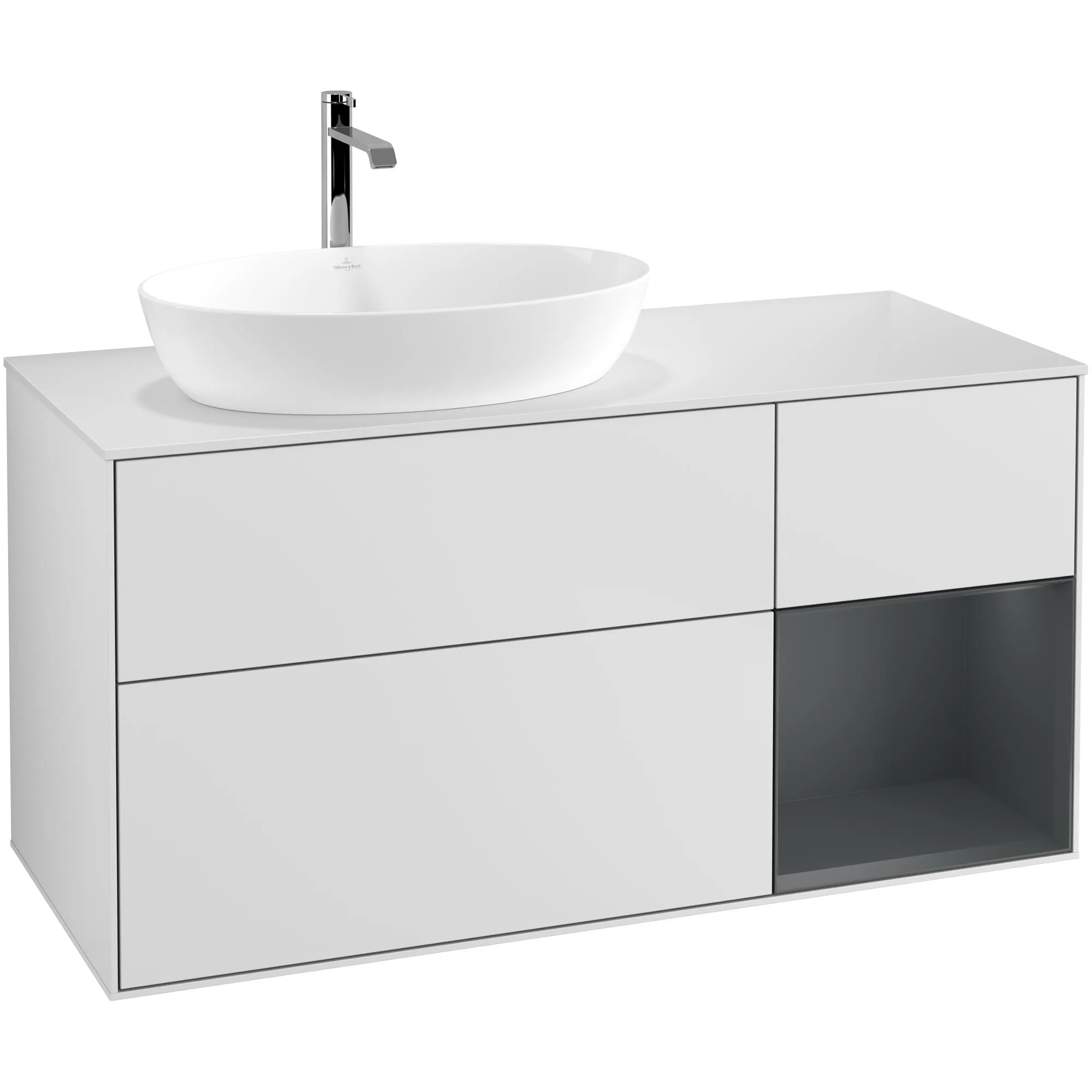 Tvättställsskåp Villeroy & Boch Finion med 3 Lådor Hylla och Bänkskiva för Ocentrerat Tvättställ från Artis & Collaro