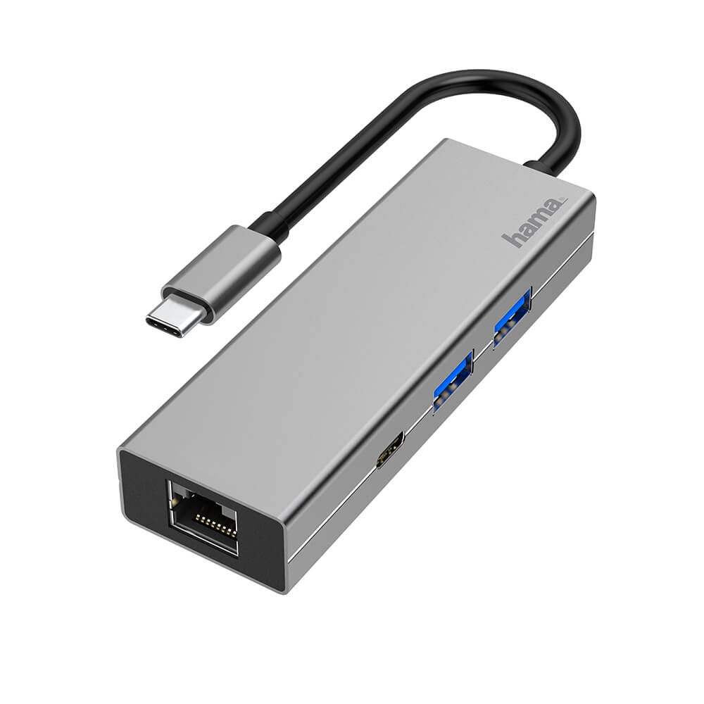 Adapter Hama Usb-C Multi 4X Portar Lan Grå