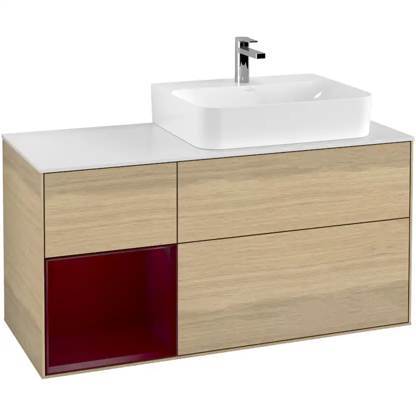Tvättställsskåp Villeroy & Boch Finion med 3 Lådor Hylla och Bänkskiva för Ocentrerat Tvättställ