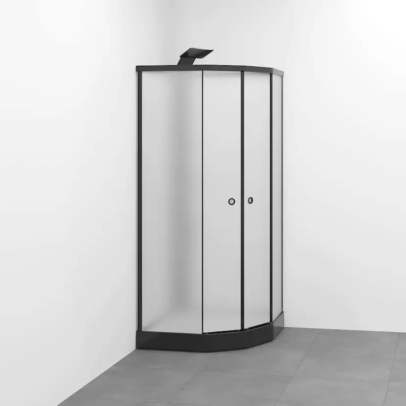 Flow kabin Semi Infälld Bland 91x81 Svart Ice/Vit bakvägg 910x810 mm, Svart Profil, Frostat glas/Vit bakvägg