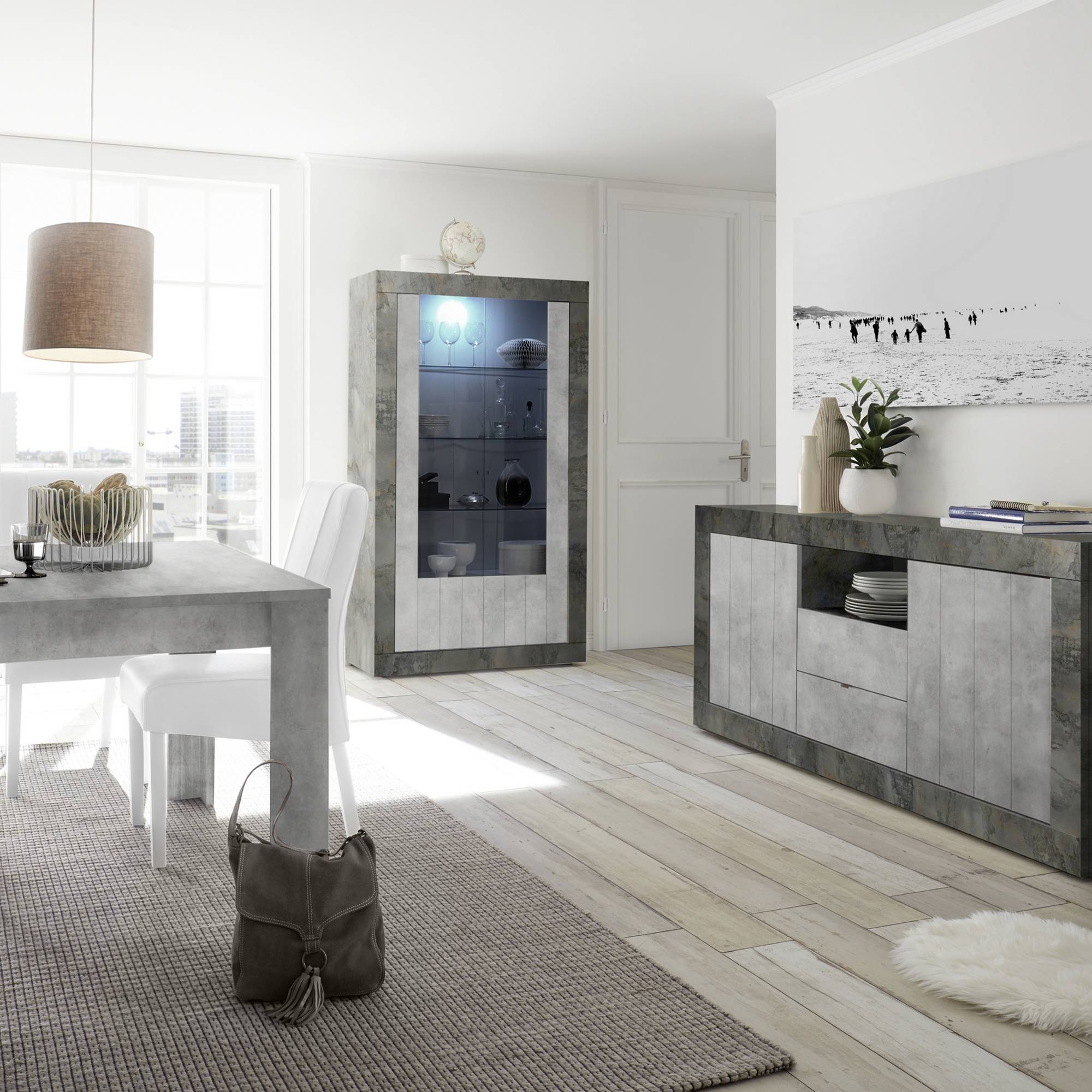 Vitrinskåp LC Spa Urbino 190 cm med 2 Dörrar Grå