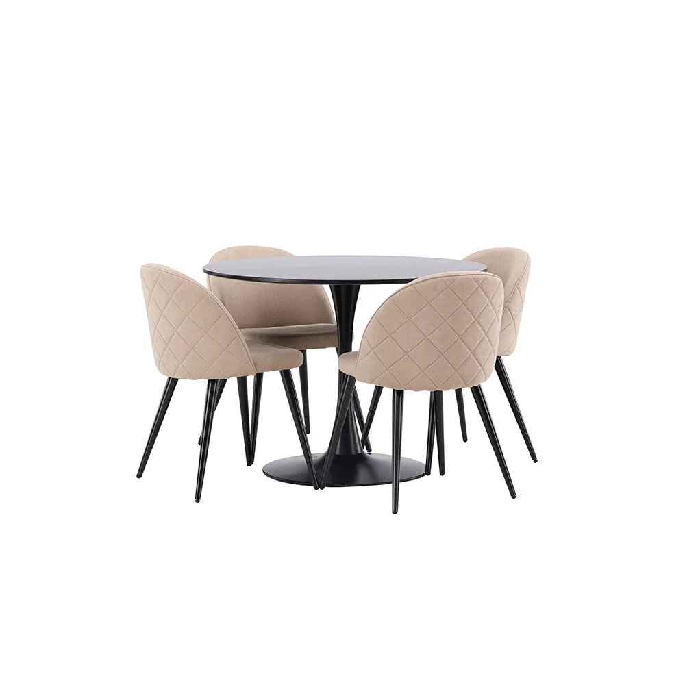 Matgrupp Venture Home Glade Ø 100 cm med 4 Velvet Stolar