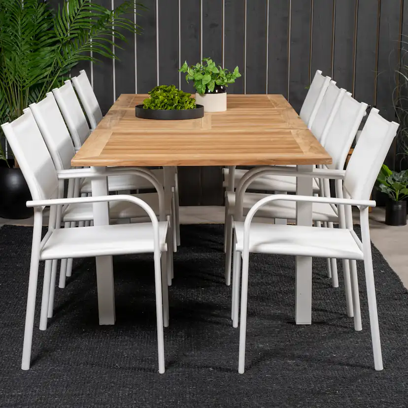 Panama Dining Table 160/240*90 - White Alu / Teak+Santorini Blanka Ben