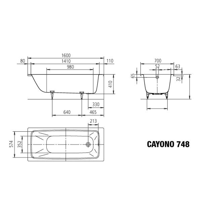 Inbyggnadsbadkar Kaldewei CayonoxStorlek: 1600x700x400 mm, Färg: Pergamon