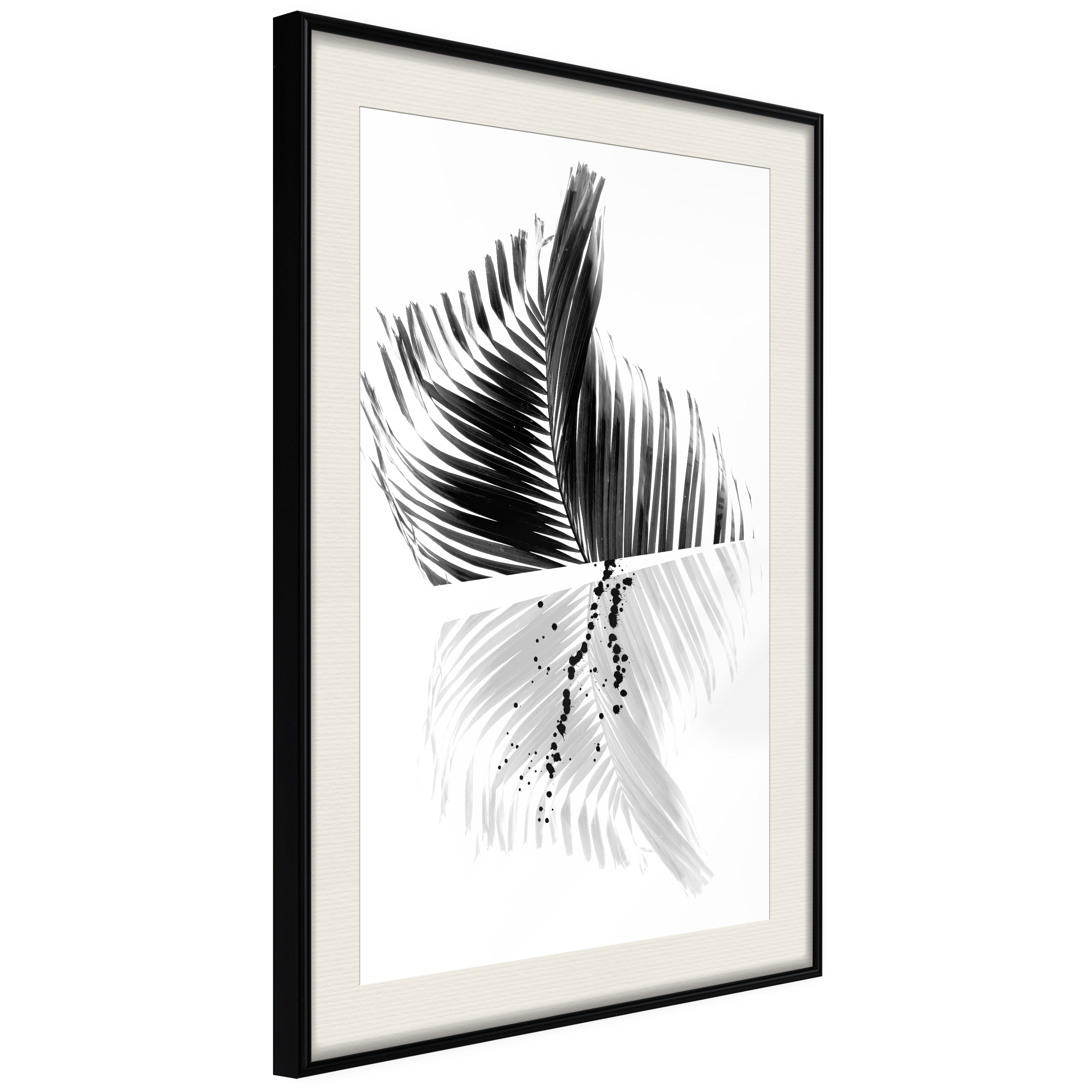 Affisch - Black And White Palm [Poster] 30x45 Svart ram med passepartout, 30x45 cm