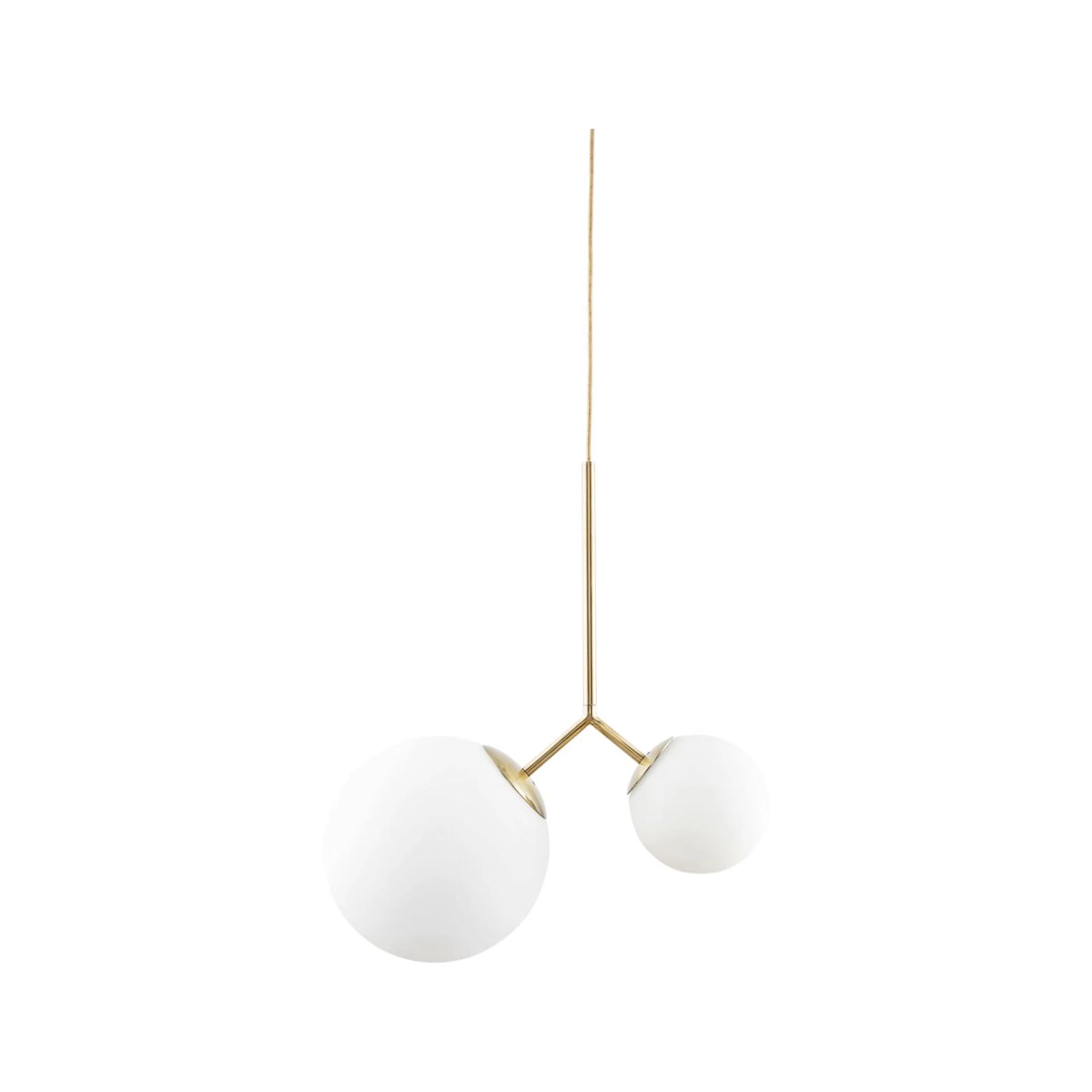 Lamp, Twice, White, E14, Max 40 W, 3 m cable, Handmade glass Mässing/Vit