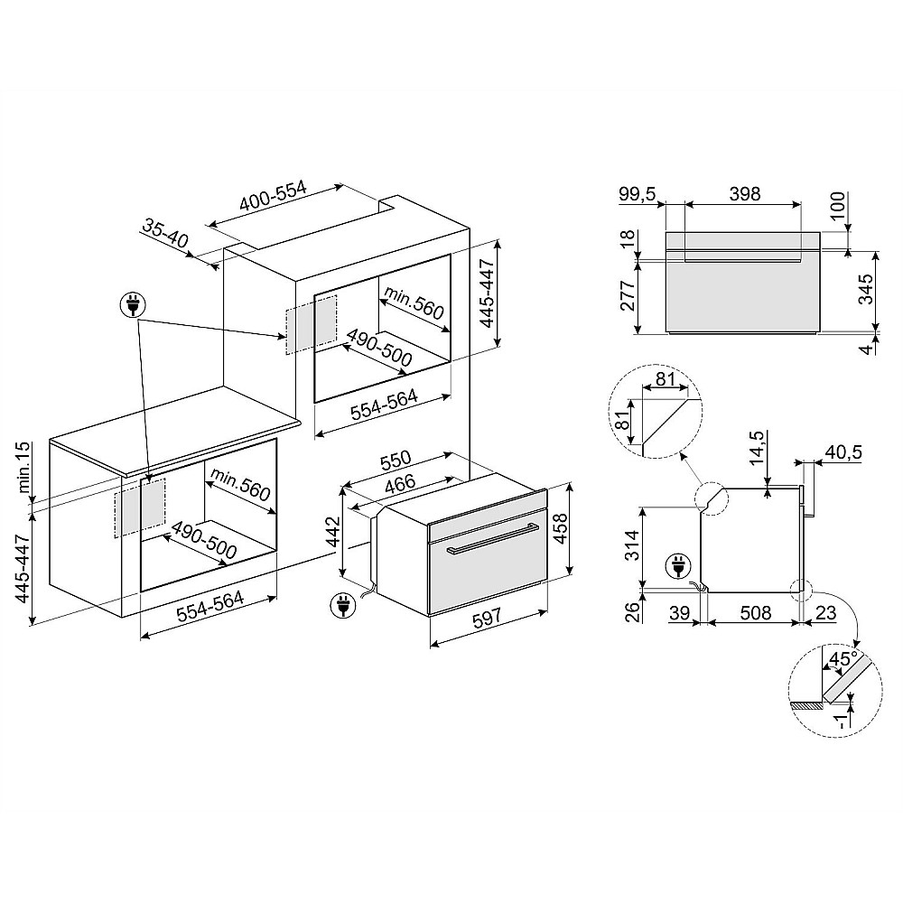 Kombiugn Smeg SO4202M1S med Varmluft och Mikrovågsfunktion Silver 45 cm