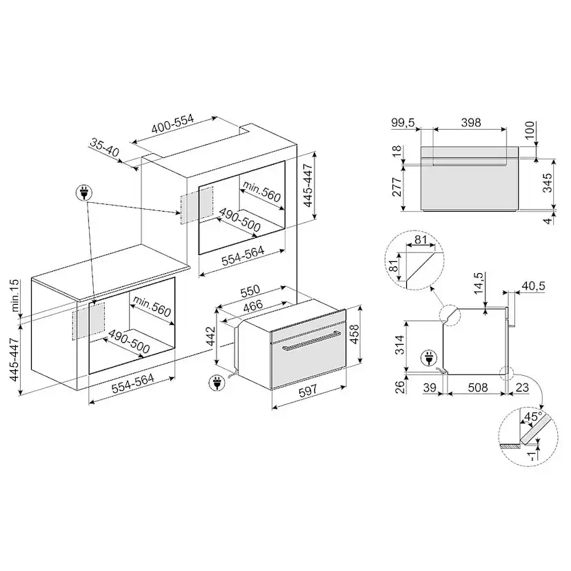 Kombiugn Smeg SO4202M1B med Varmluft och Mikrovågsfunktion Silver 45 cm
