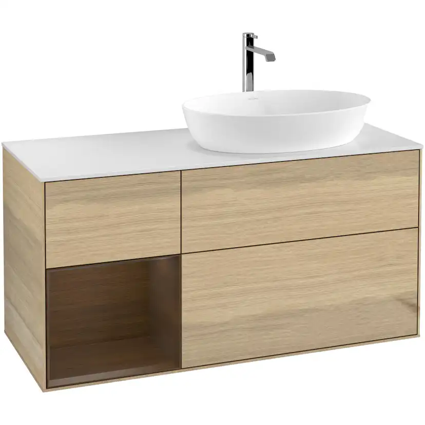 Tvättställsskåp Villeroy & Boch Finion med 3 Lådor Hylla och Bänkskiva för Ocentrerat Tvättställ från Artis & Collaro