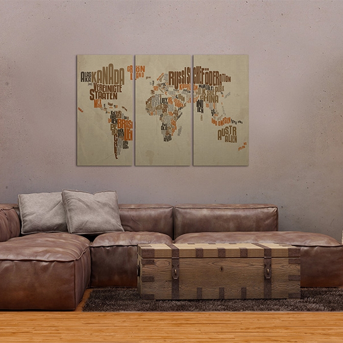 Tavla - Karta över världen (tyska) - Triptych 90x60 90x60 cm