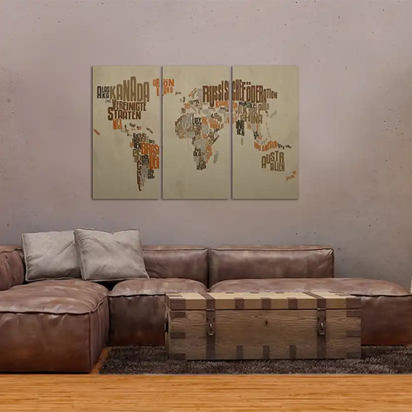 Tavla - Karta över världen (tyska) - Triptych 90x60 90x60 cm