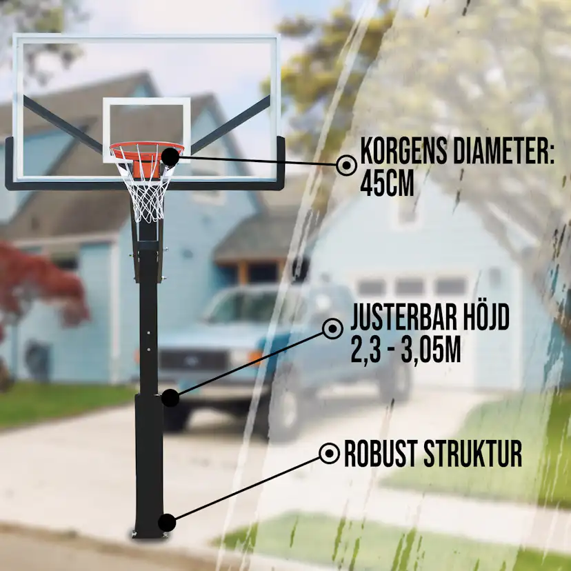 Basketställning ProSport In-Ground med Justerbar Basketkorg 2,3-3,05m