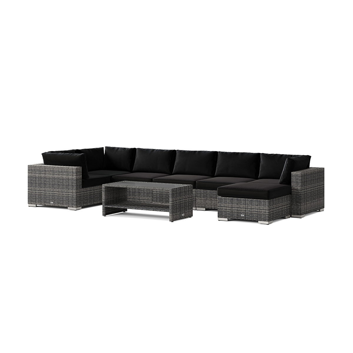 Loungegrupp Comfort Garden Bahamas U-formad utomhus loungegrupp 7-sits med vändbar divan och bord med hylla