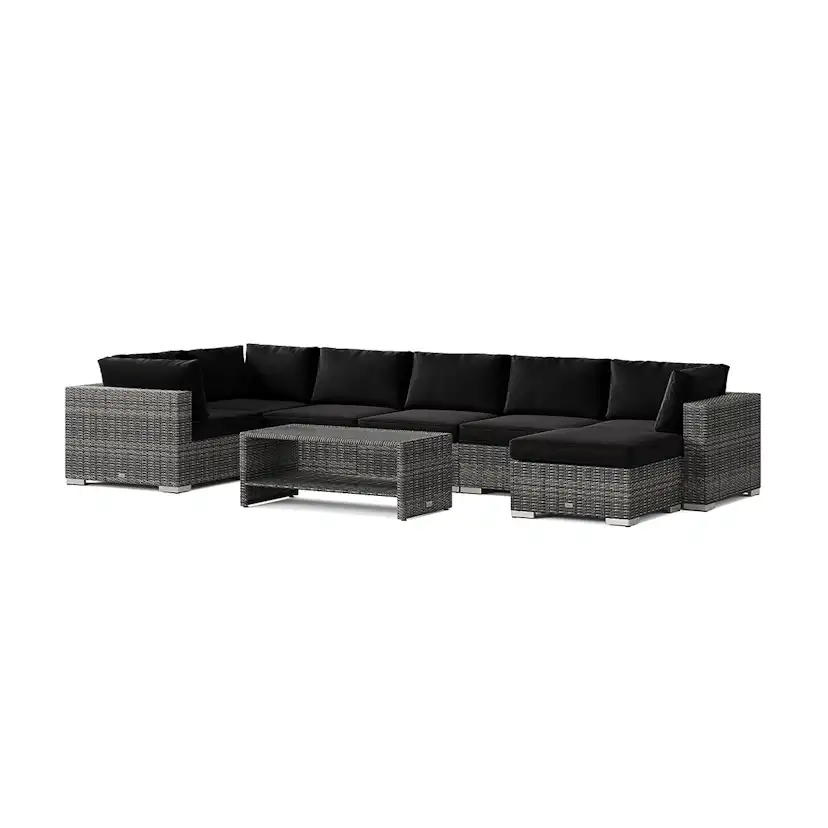 Loungegrupp Comfort Garden Bahamas U-formad utomhus loungegrupp 7-sits med vändbar divan och bord med hylla