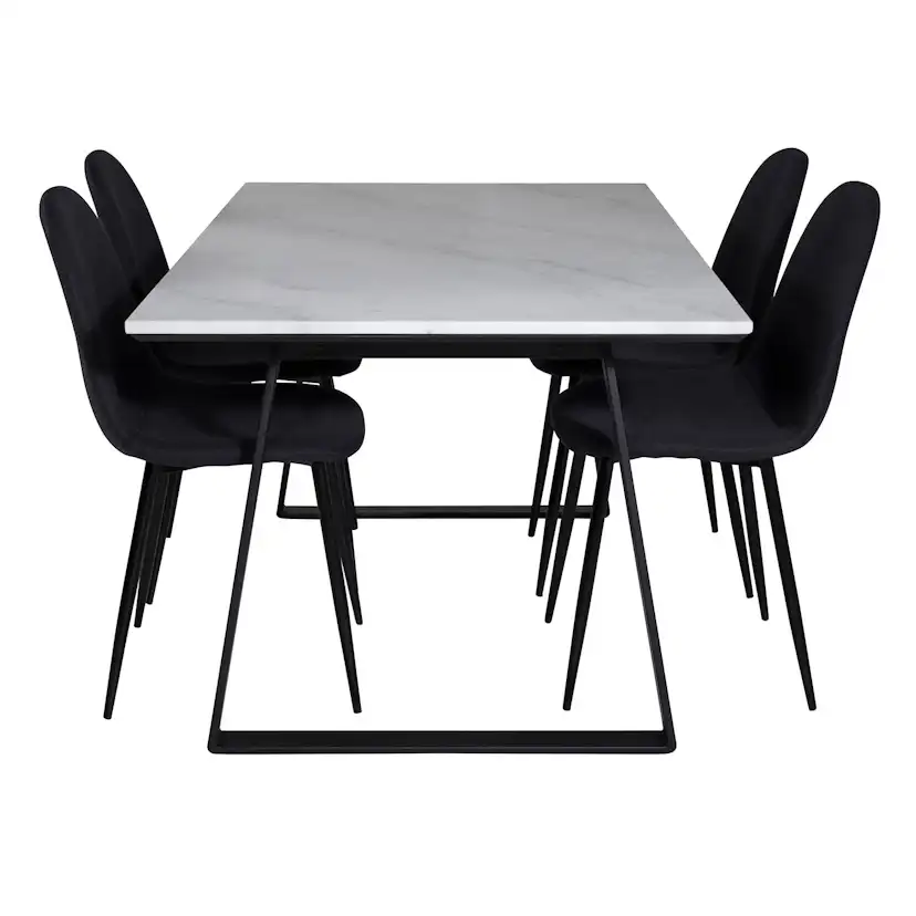 Estelle Table White / Black+Polar Chair - - Black Fabric_4 Vit/Svart