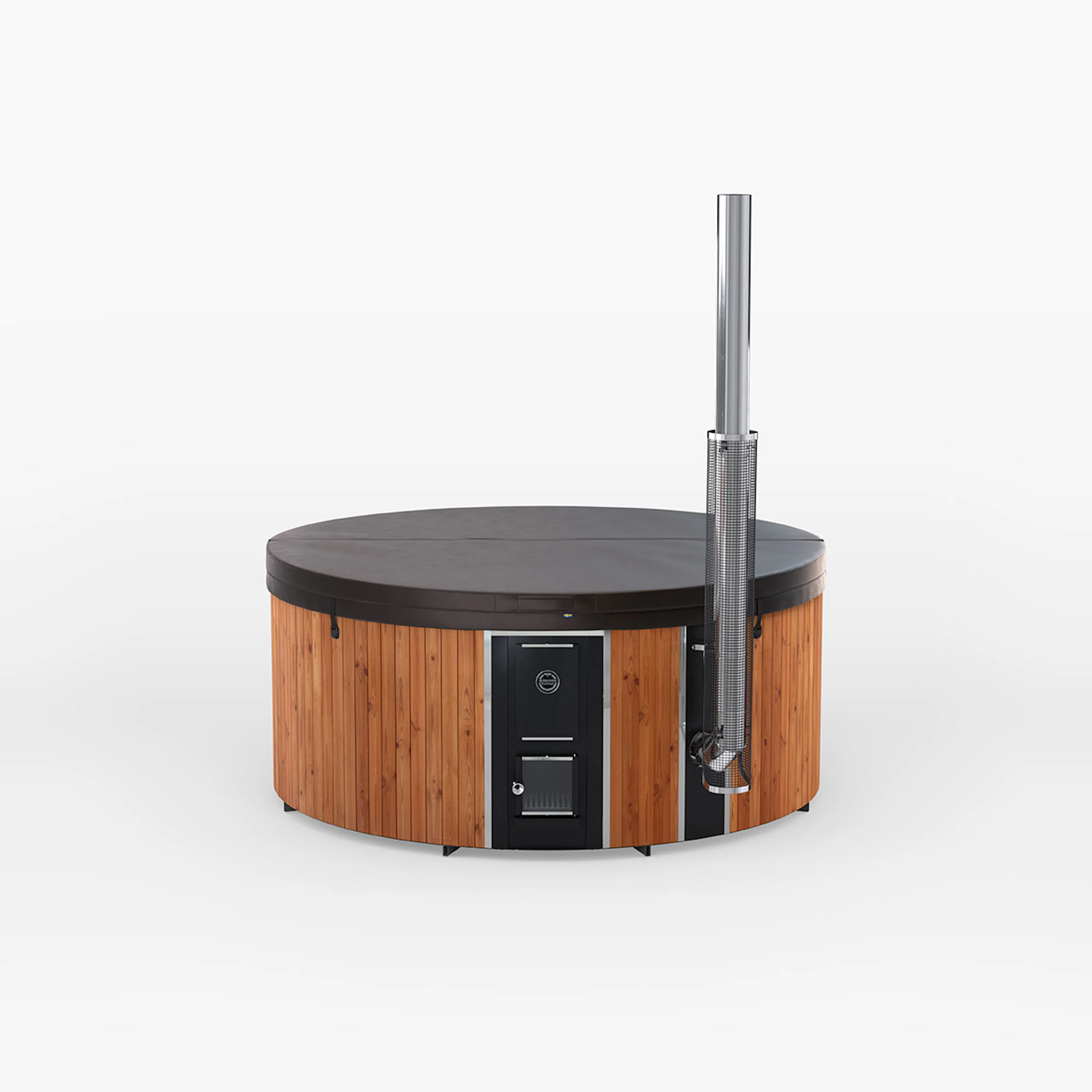 Vedeldad Badtunna Skärgårdstunnan Regal DualBurn med Isolerat Lock och Rökrörsskyddx2200 mm