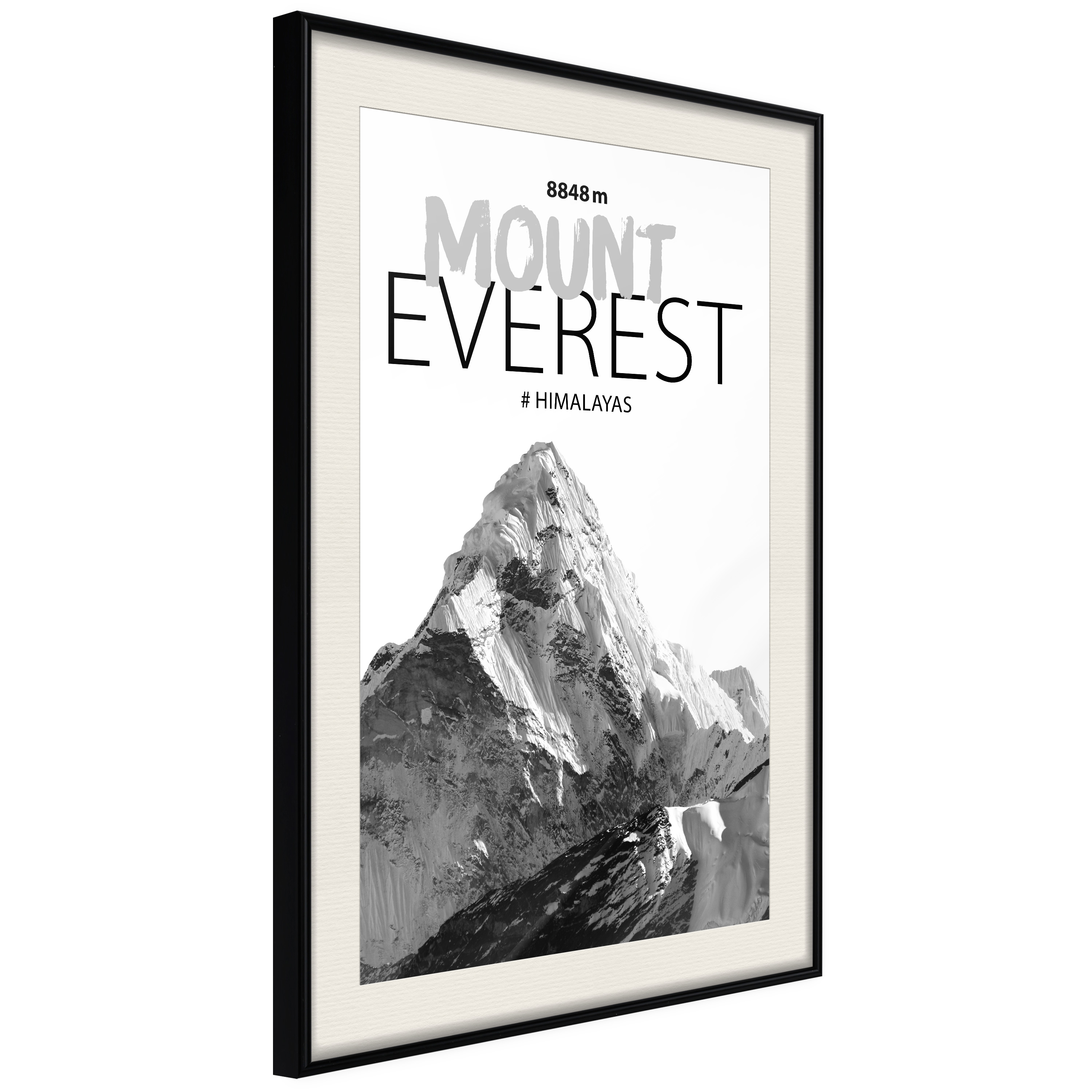 Affisch - Mount Everest [Poster] 30x45 Svart ram med passepartout, 30x45 cm